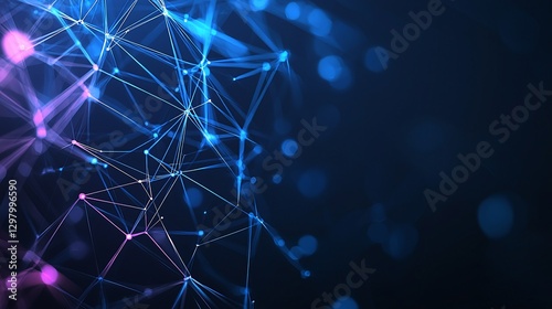 A vibrant abstract representation of a digital network, showcasing interconnected nodes with blue and purple hues
