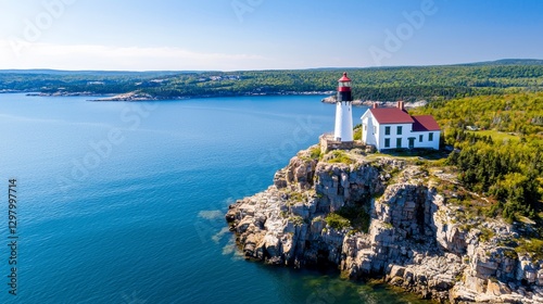 Coastal Lighthouse on a Rocky Cliff overlooking the Ocean