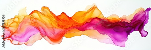 Abstract Painting with Vibrant Color Gradients Flowing Dynamically Across White Backgrounds And Swirls Of Pink And Orange Color with Purple Hues.  A