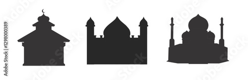Silhouettes of traditional architecture with distinct spires and domes from diverse regions at sunset