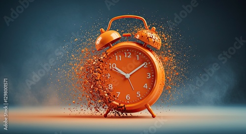 Alarm Clock Exploding in Time Concept Shows Deadline or Timelessness
