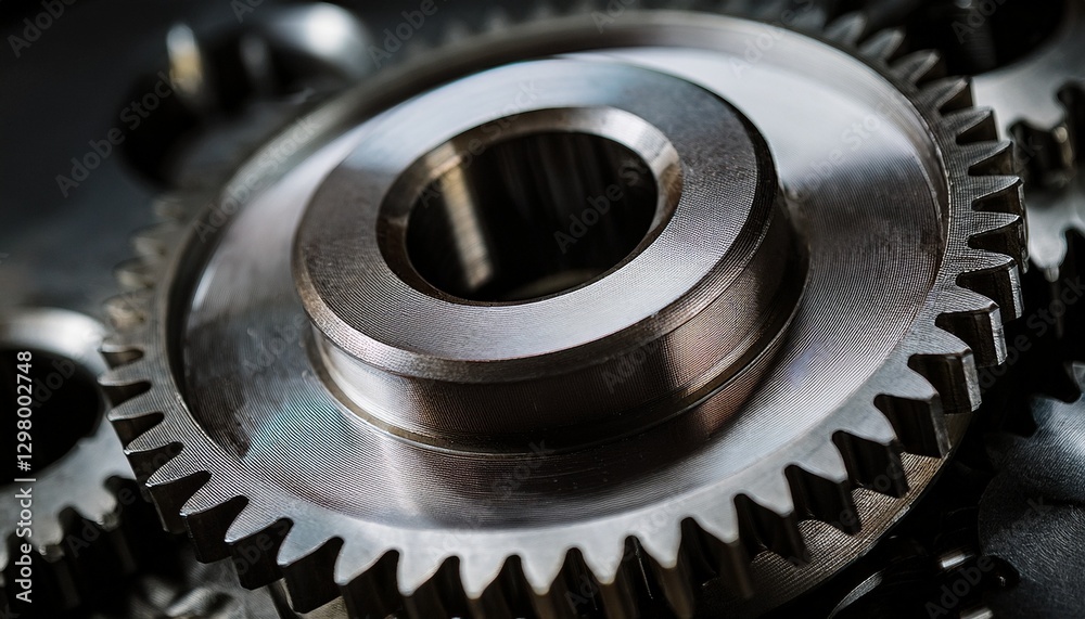 High-detail metal gear mechanism: intricate teeth, polished. Industrial, precision engineering. High-detail metal gear mechanism: intricate teeth, polished. Industrial, precision engineering.