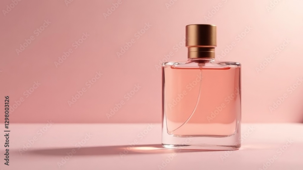glass bottle with perfume on a delicate pink background glass bottle with perfume on a delicate pink background