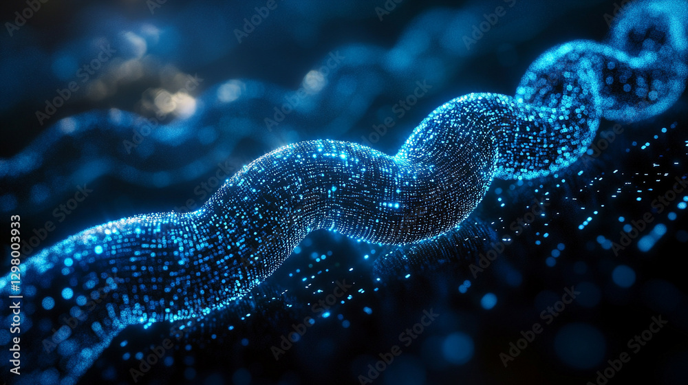 A chain made of binary data symbolizes the interconnectedness and disconnection in modern financial networks, highlighting the abstract concept of blockchain ecosystems and their impact on business an