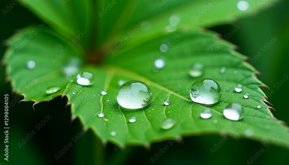 Macro Shot of Vibrant Green Leaf with Water Droplets – Nature Close-Up with Sharp Details, Visible Veins, and Glossy Reflections – Freshness, Purity, and Botanical Beauty Macro Shot of Vibrant Green Leaf with Water Droplets – Nature Close-Up with Sharp Details, Visible Veins, and Glossy Reflections – Freshness, Purity, and Botanical Beauty