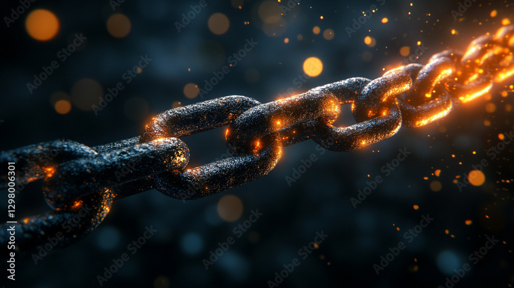 A chain made of binary data symbolizes the interconnectedness and disconnection in modern financial networks, highlighting the abstract concept of blockchain ecosystems and their impact on business an A chain made of binary data symbolizes the interconnectedness and disconnection in modern financial networks, highlighting the abstract concept of blockchain ecosystems and their impact on business an