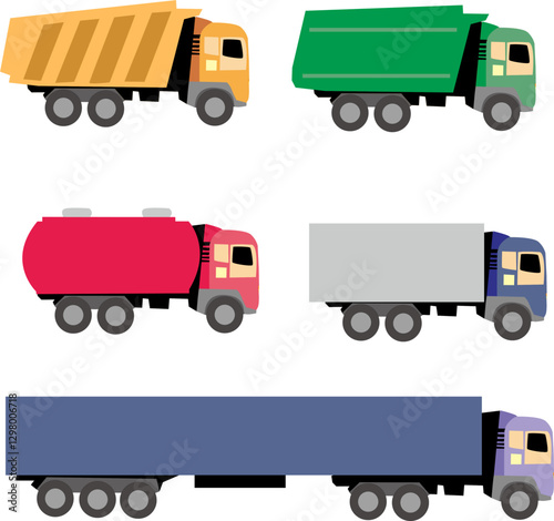 Vector illustration of various types of trucks