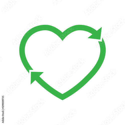 Green heart shape recycle icon, Recycling rotation arrow sign, Reusable ecological preservation, Eco friendly concept, Vector illustration