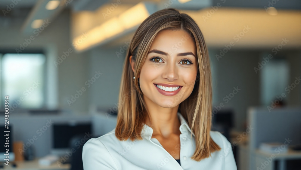 Obraz premium A professional businesswoman standing with her arms straight across an outdoor area. feeling happy , business and financial background 