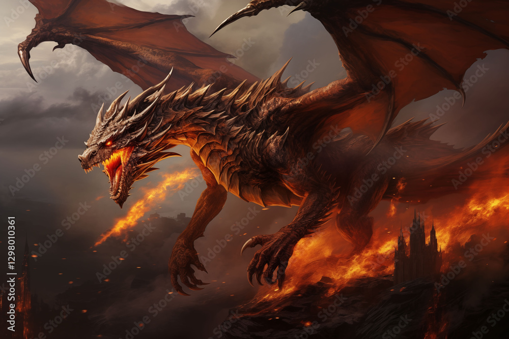 A dragon flies over a burning fire generative ai A dragon flies over a burning fire generative ai