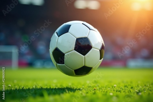 Soccer ball in mid-air with blurred background, sport, movement, blur