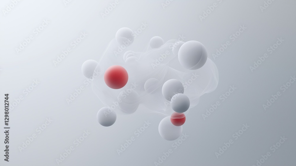 Fototapeta premium 3d rendering of a molecular structure. it consists of multiple spheres of different sizes and shapes, arranged in a chaotic manner. the spheres are white and appear to be floating in the air.
