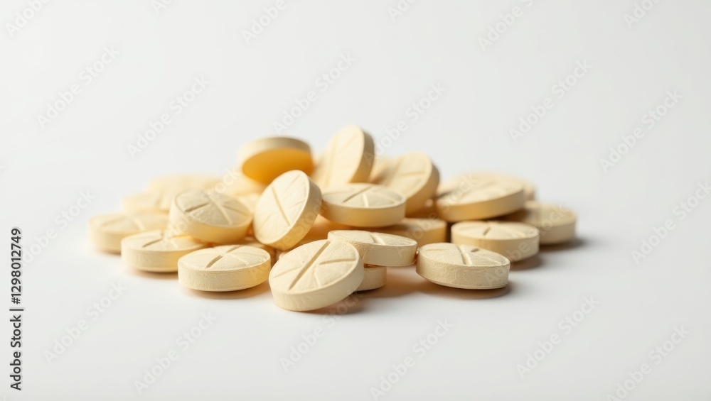 Iron Bisglycinate. Pills are on table ready to be taken Iron Bisglycinate. Pills are on table ready to be taken