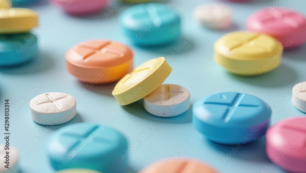 Laxi. Pills are scattered on table and ready to be taken Laxi. Pills are scattered on table and ready to be taken