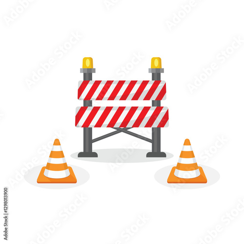 Stop traffic road barrier icon in flat style. Roadwork vector illustration on isolated background. Safety barricade sign business concept.