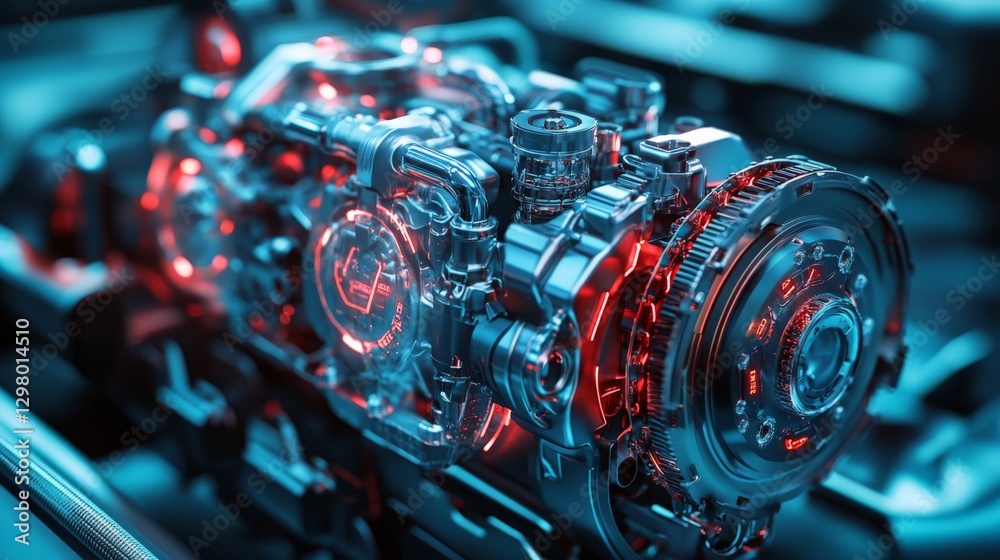 AI-powered automotive engine with smart ECU optimizing fuel efficiency and performance, futuristic mechanical technology AI-powered automotive engine with smart ECU optimizing fuel efficiency and performance, futuristic mechanical technology