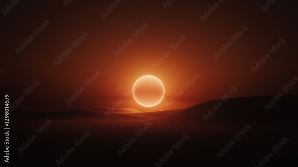 Digital illustration of a sunset over a desert landscape. the sky is a deep orange color, with the sun partially visible in the center. Digital illustration of a sunset over a desert landscape. the sky is a deep orange color, with the sun partially visible in the center.