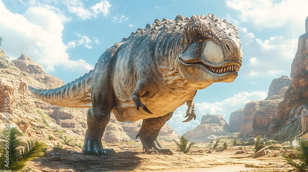 Fototapeta premium Bold Pachycephalosaurus standing its ground in a prehistoric valley its thick skull gleaming under the sun ready to headbutt a rival