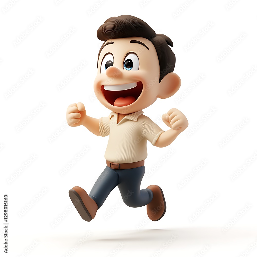 Enthusiastic stride: A dynamic illustration of a cheerful cartoon character in a lively run, radiating energy and joy.