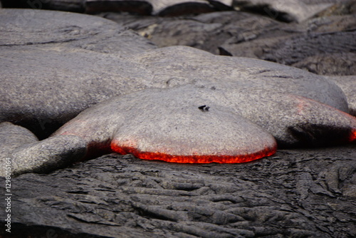 Active lava flows over old lava field in Hawaii
