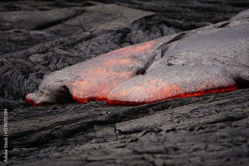 Active lava flows over old lava field in Hawaii