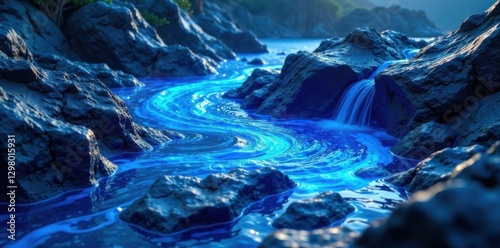 Swirling blue lava rock surface with subtle depth effect, textures, natural, geology