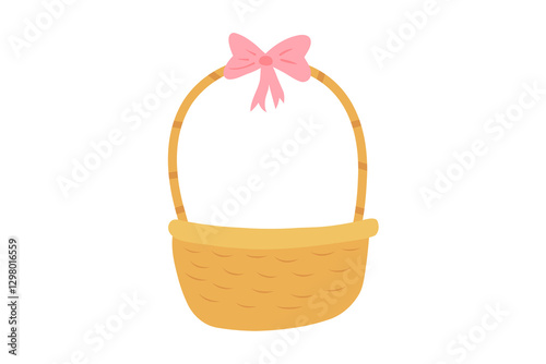 Hand drawn Easter basket with bow. Straw basket for gifts. Stock vector illustration isolated on a white background.