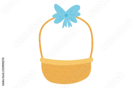 Hand drawn Easter basket with bow. Straw basket for gifts. Stock vector illustration isolated on a white background.
