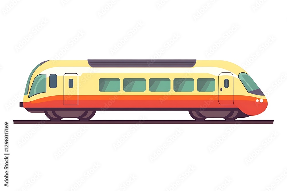 Modern High-Speed Train: Sleek, modern high-speed train design, featuring a streamlined body, large windows, and vibrant color scheme of yellow and orange. Ideal for transportation, travel. Modern High-Speed Train: Sleek, modern high-speed train design, featuring a streamlined body, large windows, and vibrant color scheme of yellow and orange. Ideal for transportation, travel.