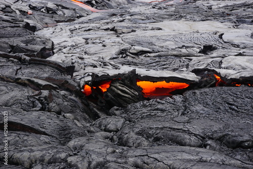 Active lava flows over old lava field in Hawaii