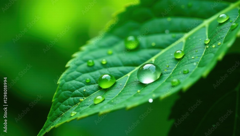 Vibrant water droplets falling on a green leaf , splash, green, vibrant Vibrant water droplets falling on a green leaf , splash, green, vibrant
