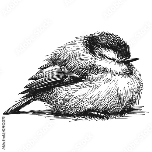 Bird sleeping line art drawing ink sketch vector hand drawn illustration background, restful moments  napping under the sun
