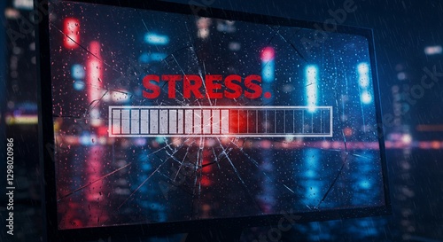 Stress Overload: A Broken Screen Reflects the Pressure of Modern City Life