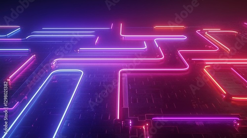 Futuristic Neon Light Pattern on Dark Background in Abstract Design