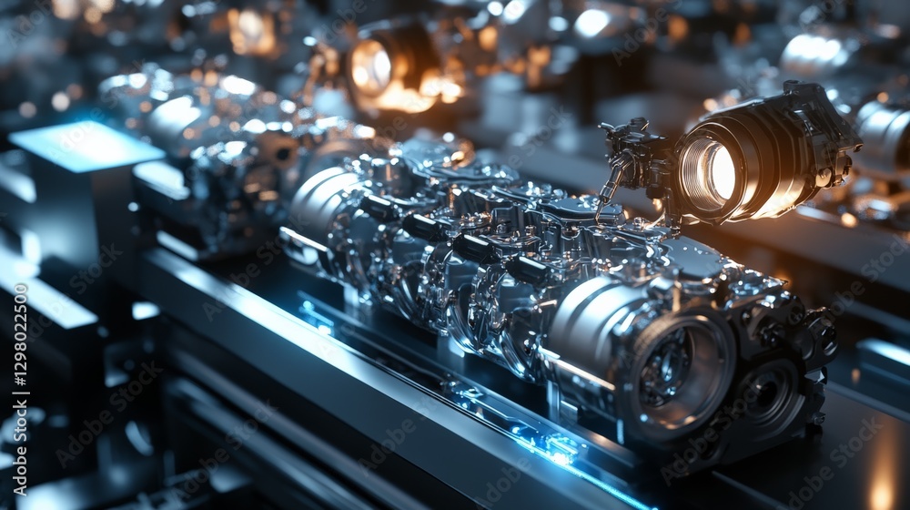 Fototapeta premium High-tech robotic assembly line producing next-gen automotive engines with extreme precision