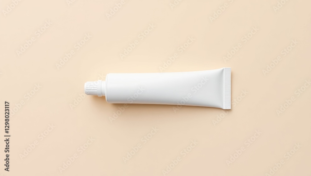 Urea Cream. Tube of toothpaste is on beige surface Urea Cream. Tube of toothpaste is on beige surface