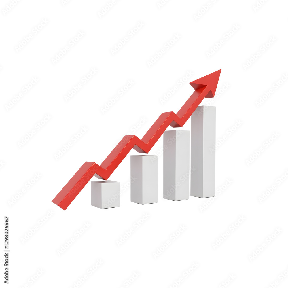 3D Growing Bar Chart with Red Arrow Upward Trend on Transparent Background 3D Growing Bar Chart with Red Arrow Upward Trend on Transparent Background