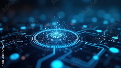 Deeptech. Image shows close up of circuit board with glowing circle