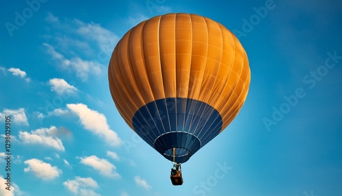 Macro hot air balloon fabric against blue sky: intricate weave, vibrant colors.  Unique texture detail for backgrounds and travel themes photo