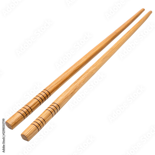 Pair of elegant wooden chopsticks with decorative lines transparent background