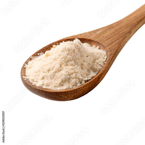 Light Beige Flour in Wooden Spoon Against transparent background