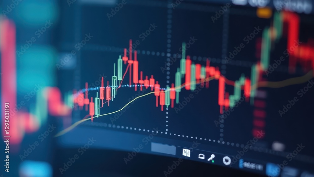 Fibonacci Retracement. Screen of computer monitor shows stock market chart Fibonacci Retracement. Screen of computer monitor shows stock market chart