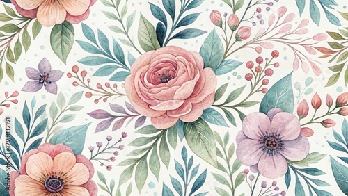 Wallpaper Mural Delicate Watercolor Floral Mother's Day Background Pattern - Elegant Spring Flowers Design Torontodigital.ca