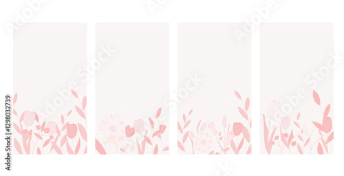 Flower floral pink frame for spring card design. Beauty cosmetic greeting with pastel pattern. Social media banner set with garden background. Elegant fragrance ornament for wedding decoration
