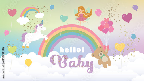 Hello Baby　メルヘンデザインの背景素材（フルHD 16:9サイズ）