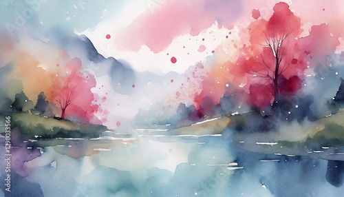 Nice watercolor painted of the beautiful wild forest.