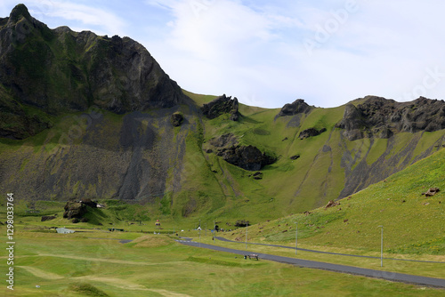 Golf course on the coast of Heimaey Island, Vestmannaeyjar Westman Islands Iceland