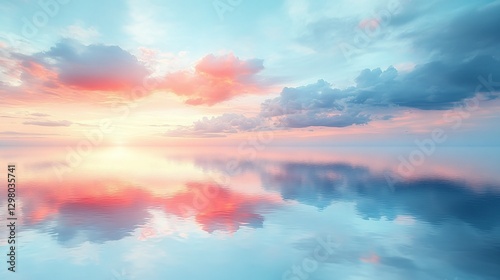 Sky gradient reflecting ocean hues at sunset creates a serene atmosphere