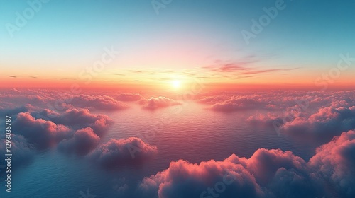 Stunning sky reflection over the ocean creates a vibrant gradient at sunset near the horizon