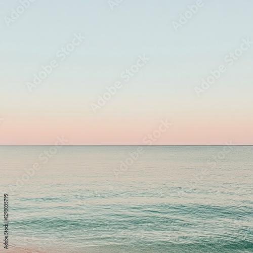Calming evening sky reflected on tranquil ocean water with a soft gradient of pastel colors